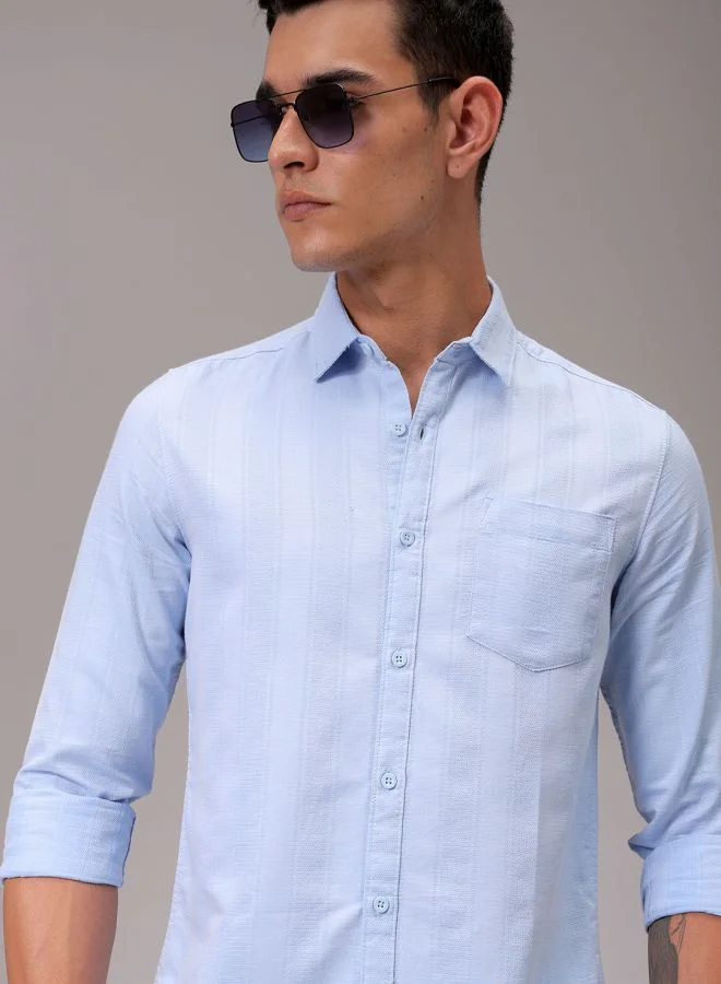 شركة المرآب الهندية Men Slim Fit Striped Full Sleeves Cutaway Collar Casual Shirt