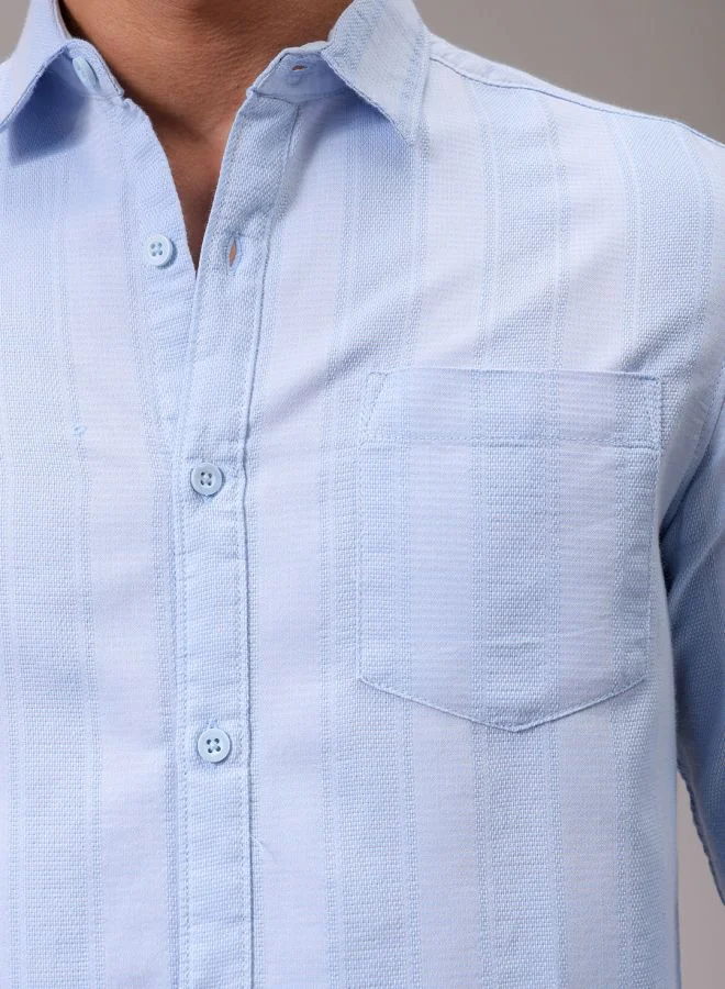 شركة المرآب الهندية Men Slim Fit Striped Full Sleeves Cutaway Collar Casual Shirt