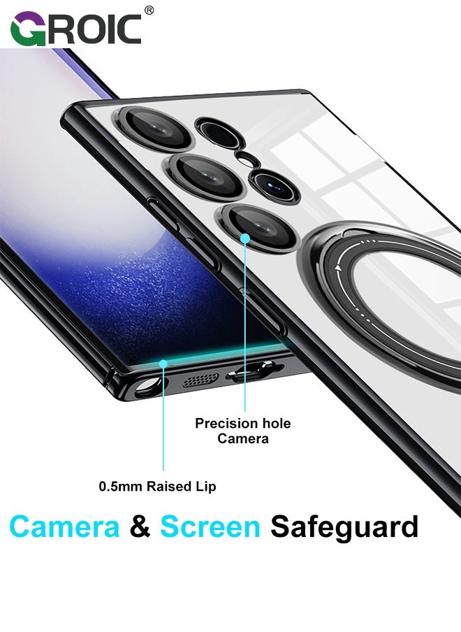 GROIC Case for Samsung Galaxy S24 Ultra 6.8 Inch with HD Glass Screen Protector, Magnetic Invisible Stand Compatible with MagSafe, Shockproof Clear Back Cover with Metal Ring Holder  - Image 2