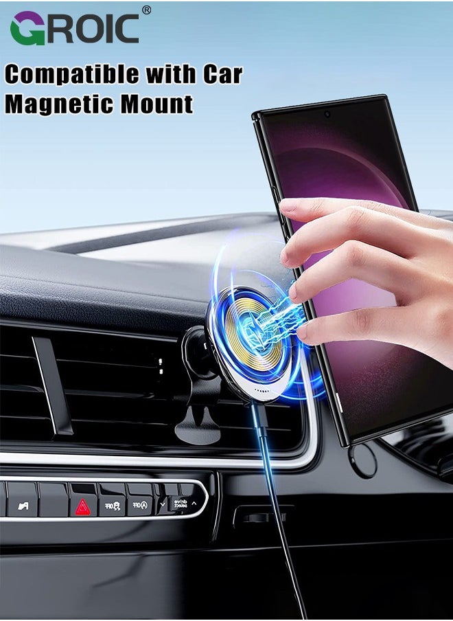 GROIC Case for Samsung Galaxy S24 Ultra 6.8 Inch with HD Glass Screen Protector, Magnetic Invisible Stand Compatible with MagSafe, Shockproof Clear Back Cover with Metal Ring Holder  - Image 3