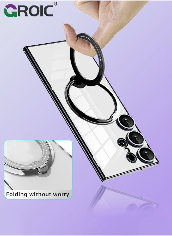 GROIC Case for Samsung Galaxy S24 Ultra 6.8 Inch with HD Glass Screen Protector, Magnetic Invisible Stand Compatible with MagSafe, Shockproof Clear Back Cover with Metal Ring Holder  - Image 5
