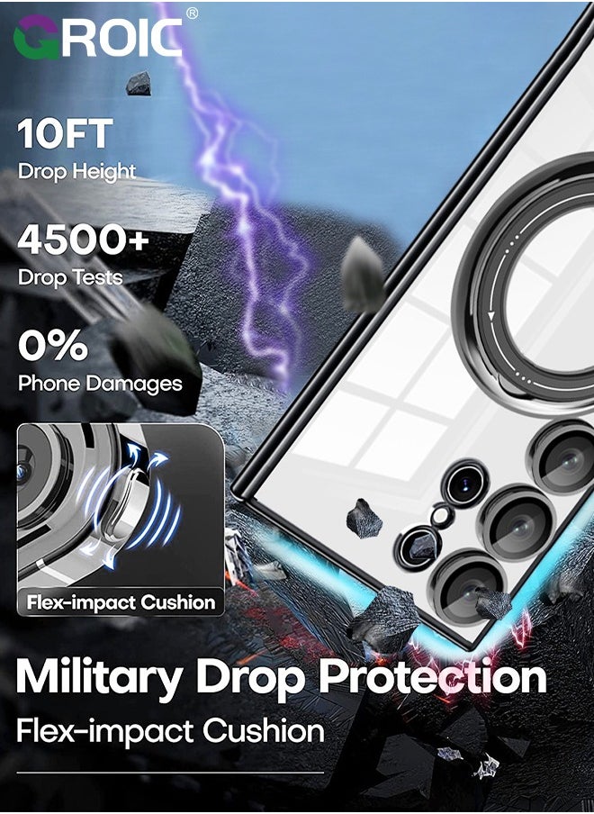 GROIC Case for Samsung Galaxy S24 Ultra 6.8 Inch with HD Glass Screen Protector, Magnetic Invisible Stand Compatible with MagSafe, Shockproof Clear Back Cover with Metal Ring Holder  - Image 4