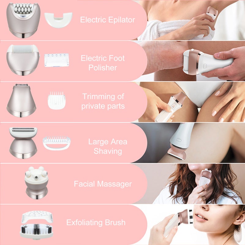 جهاز إزالة الشعر الكهربائي للنساء 6 في 1 للوجه والقدمين والجسم، مجموعة حلاقة متعددة الاستخدامات - Image 3