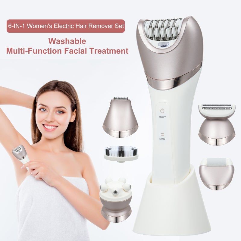 جهاز إزالة الشعر الكهربائي للنساء 6 في 1 للوجه والقدمين والجسم، مجموعة حلاقة متعددة الاستخدامات - Image 4