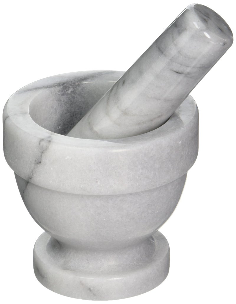 Fox Run Small Marble Mortar and Pestle Set, White, 3.5" - Image 1