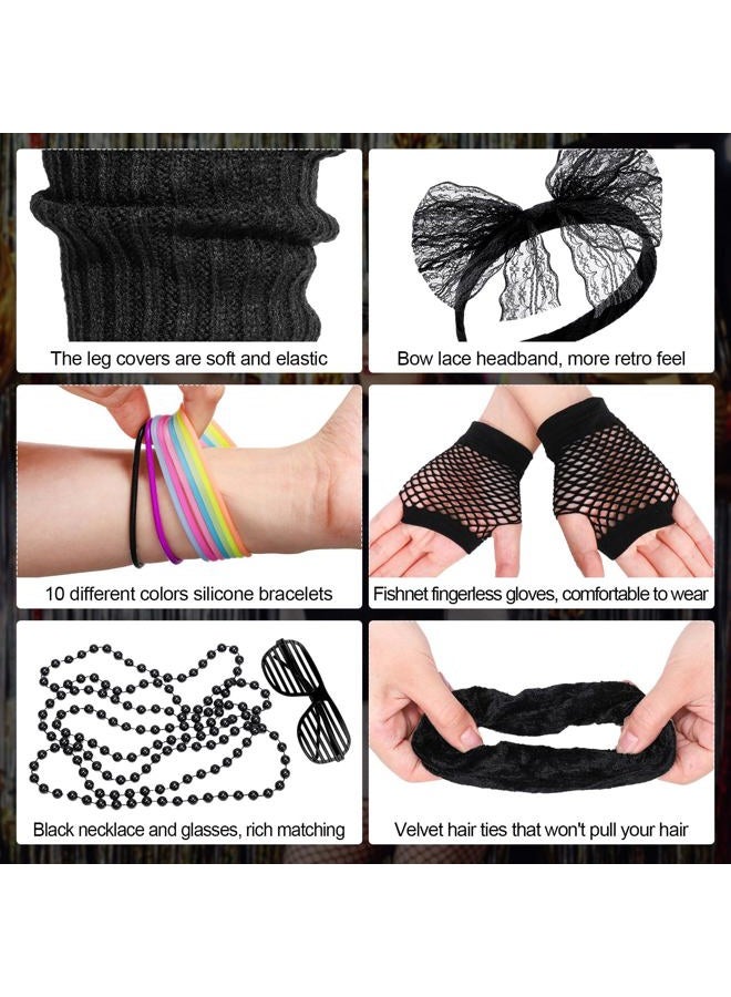 obeoby 80s 90s Outfit Costume Accessories for Women, 80s Party Black Lace Headband Necklace Accessory Sets for Masquerade Retro Party - Image 3