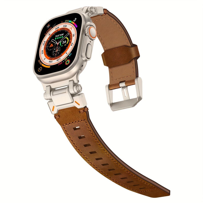 Watch Band Made Of Black Nappa Leather With Sandblasted Connectors Compatible With Apple Watch Ultra 3 2 1 49mm Series 11 10 46mm Series 9 8 7 45mm Series 6 5 4 SE 44mm - Image 5