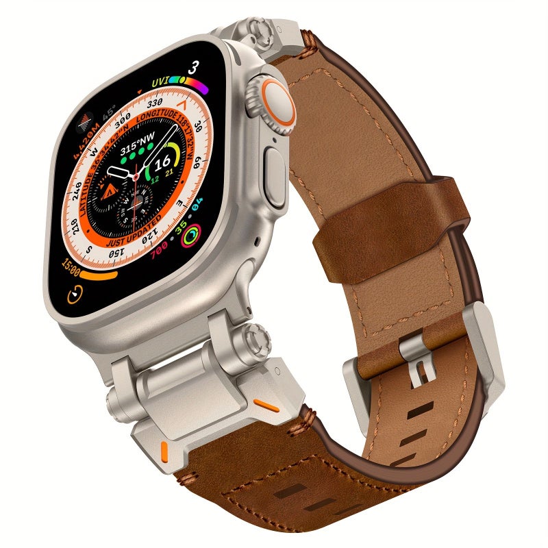 Watch Band Made Of Black Nappa Leather With Sandblasted Connectors Compatible With Apple Watch Ultra 3 2 1 49mm Series 11 10 46mm Series 9 8 7 45mm Series 6 5 4 SE 44mm - Image 3