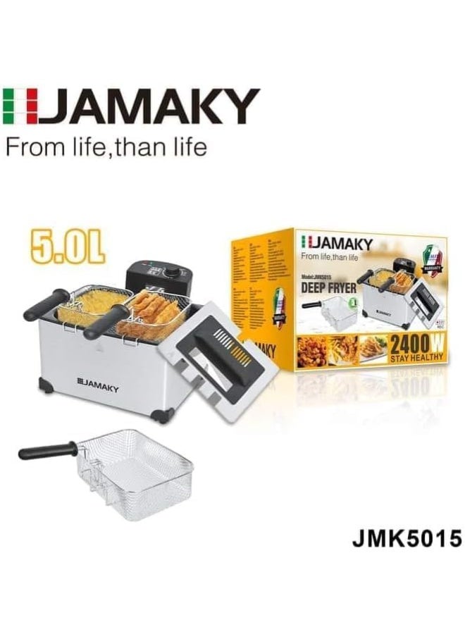 JAMAKY Italy Jamaki Double Electric Fryer, 5 Liters, Stainless Steel, 2400 Watts, Temperature Control - Image 3