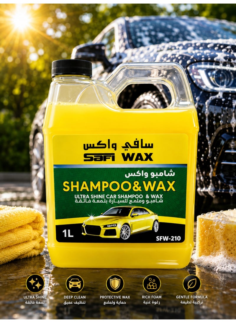 Safi Wax Shampoo & Wax Ultra Shine Car Shampoo – Deep Cleaning, Protective Wax, Rich Foam & Gentle Formula – Yellow – 1L - Image 1
