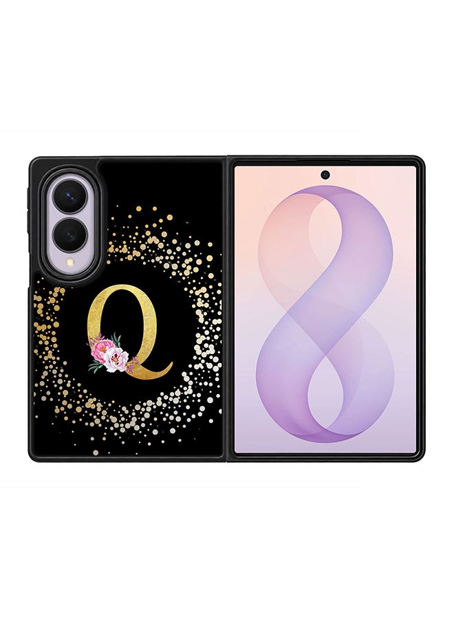 Stylizedd Rugged Case for Samsung Galaxy Z Fold8- Slim Fit Hybrid Rubber Cover Floral Monogram - Q (Black)