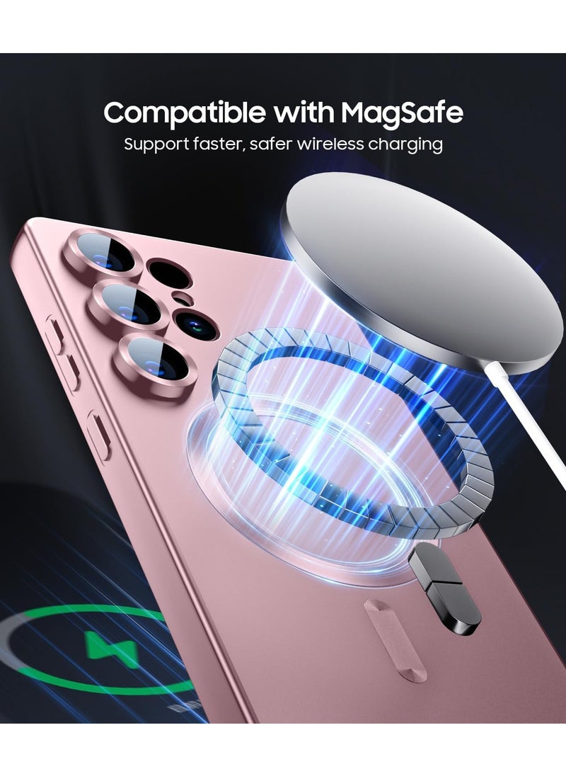 Slim Soft Silicone Matte Case with Camera Lens Protector With Stable Magnetic Shockproof For Samsung Galaxy S25 Ultra (Rose Gold)
