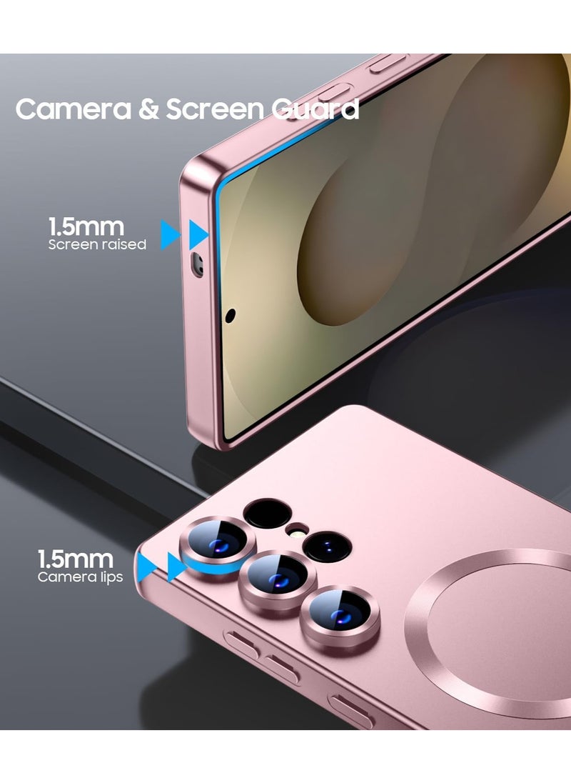 Slim Soft Silicone Matte Case with Camera Lens Protector With Stable Magnetic Shockproof For Samsung Galaxy S25 Ultra (Rose Gold)