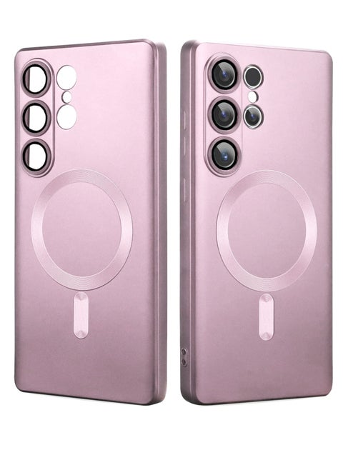 Slim Soft Silicone Matte Case with Camera Lens Protector With Stable Magnetic Shockproof For Samsung Galaxy S25 Ultra (Rose Gold)