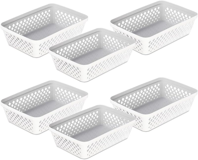 Glad Plastic Storage Basket Set - Multipurpose Drawer Trays, Kitchen Pantry Containers, and Bathroom Bins - 6 Pack Medium Organizers, White - Image 1