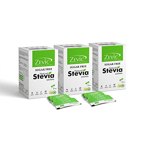 Zevic 100% Natural Sugar Free Stevia Sachets | Zero Calories Sweetener | Vegan & Keto | Sugar Substitute Sachets Diabetic Friendly - 50 Pcs Box (Pack of 3) - Image 1