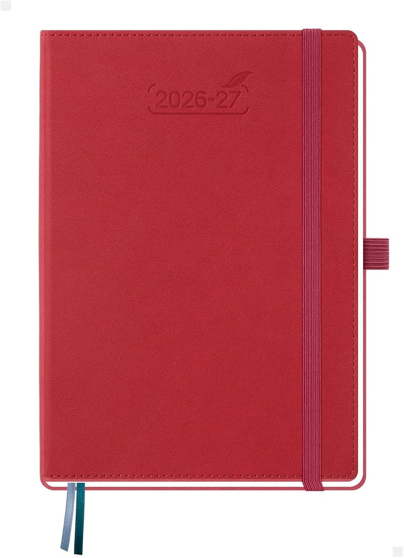 BEZEND A5 Diary 2026-2027 Week to View Academic Year 18 Month Runs Jul'26 - Dec'27, Vertical Weekly Planner with Time Slots & Monthly Tabs, PU Leather Hardback, Red - Image 1