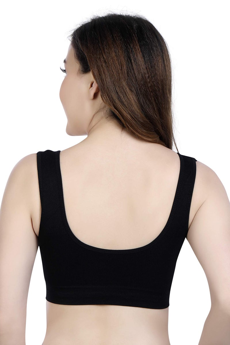 PLUMBURY Women's Nylon Blend Lightly Padded Wire Free Sports Bra (Padded Air Bra_Black_XL) - Image 2