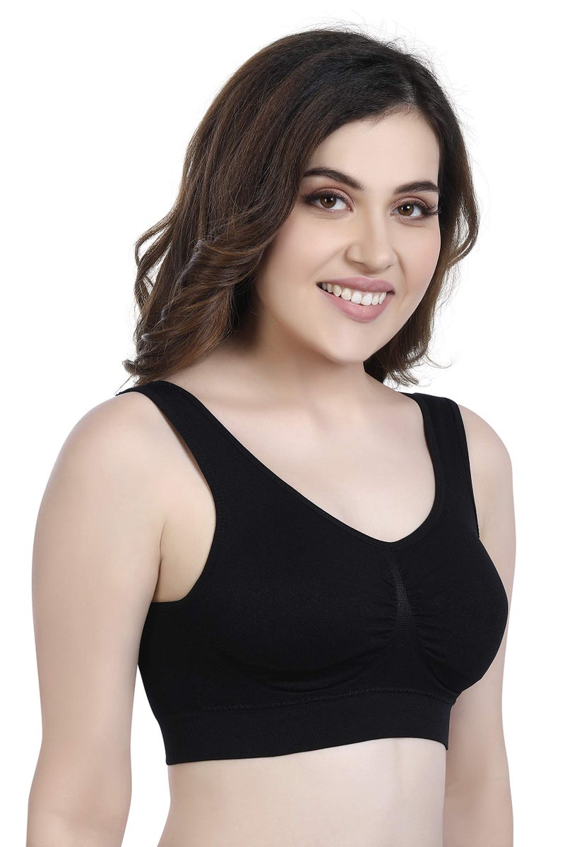 PLUMBURY Women's Nylon Blend Lightly Padded Wire Free Sports Bra (Padded Air Bra_Black_XL) - Image 3