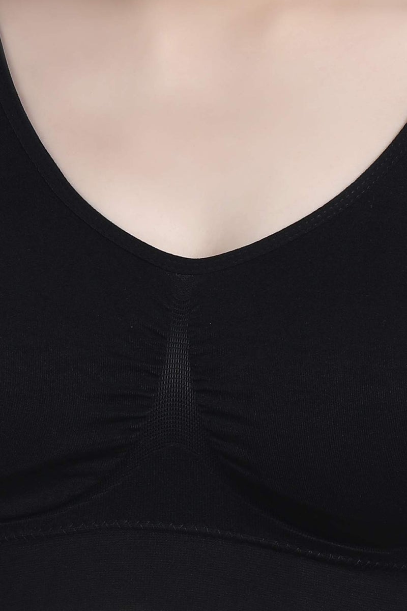 PLUMBURY Women's Nylon Blend Lightly Padded Wire Free Sports Bra (Padded Air Bra_Black_XL) - Image 5