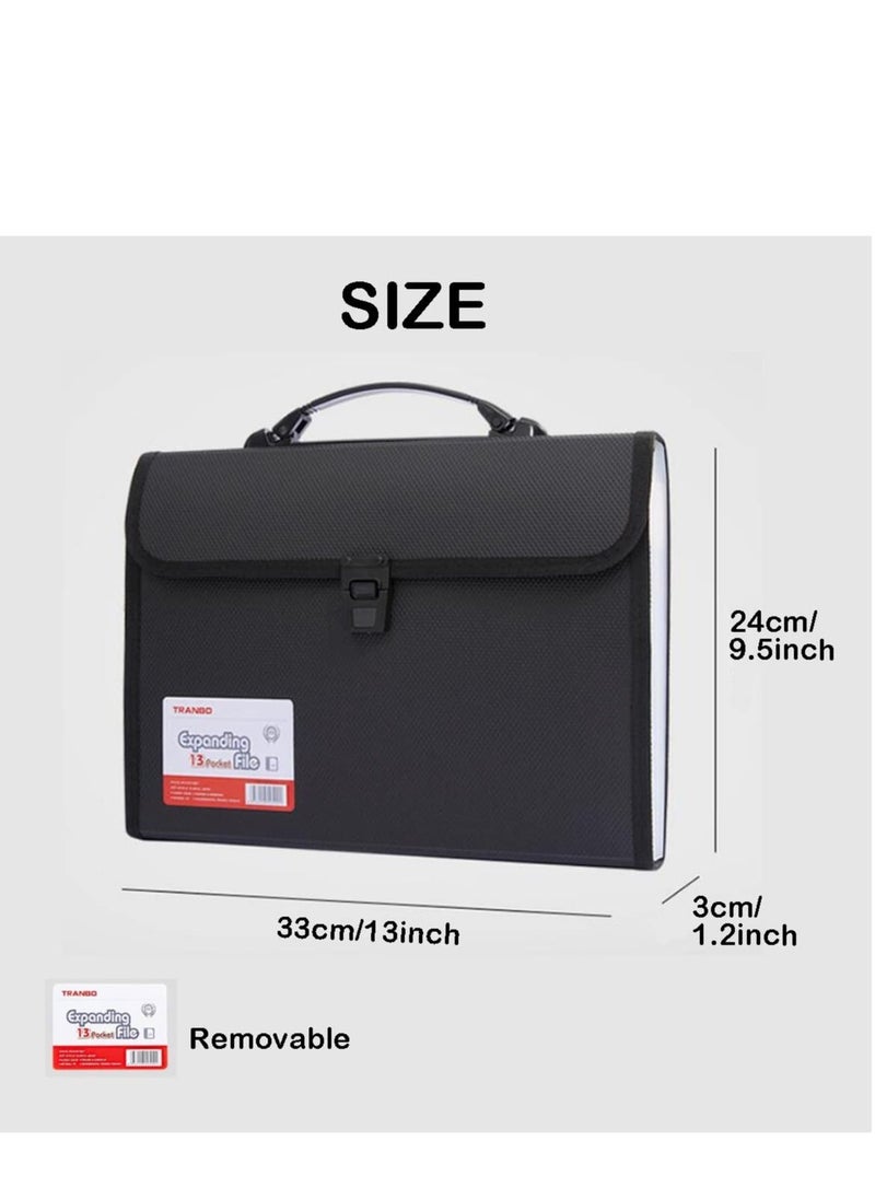 Generic - Expanding File Folders A4, 13 Pockets Expanding File Folder Organiser with Handle, Accordion File Organiser, Plastic Document Wallet for Paperwork A4, for Travel School Office Home (Black) - Image 1