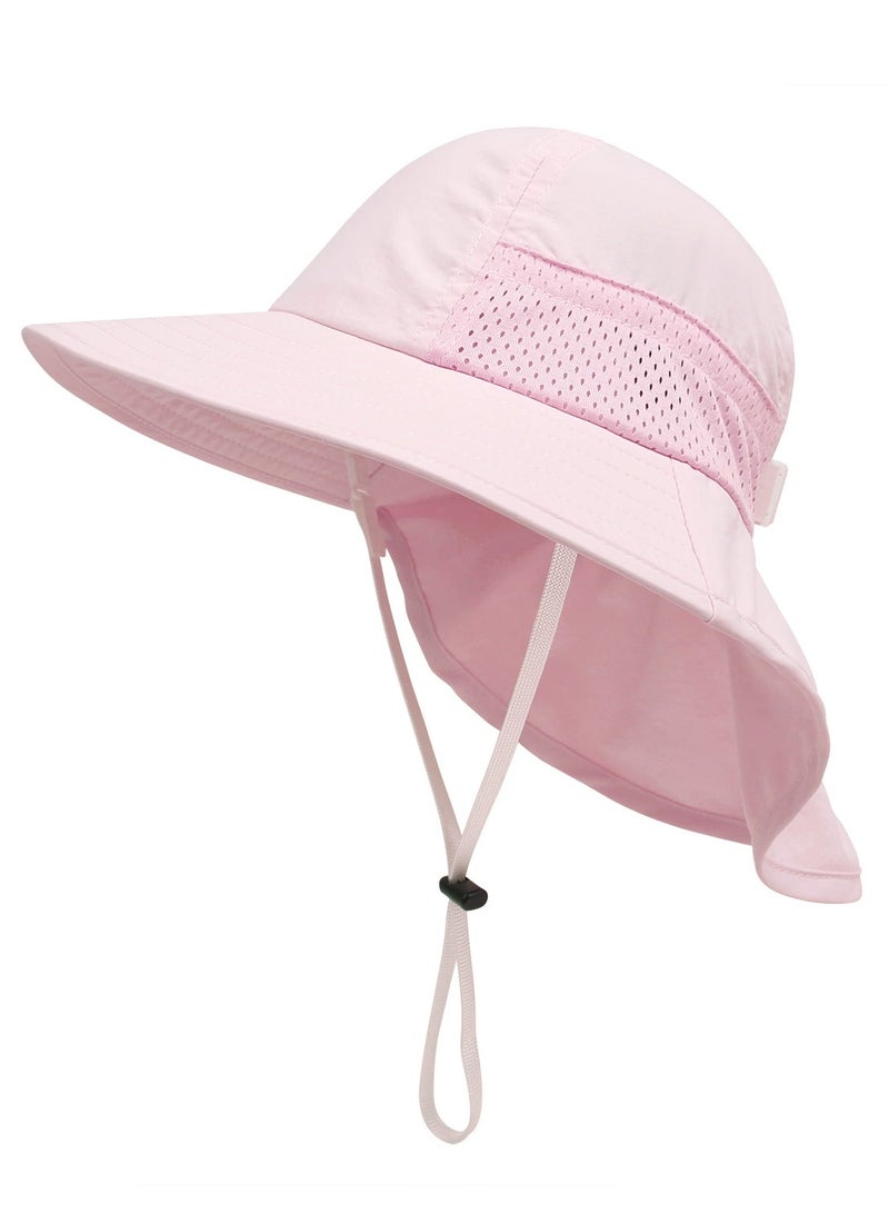 Baby Sun Protection Hat for Toddlers Boys Girls Sunhat Wide Brim Neck Flap Beach Play Hats(pink-s) - Image 1