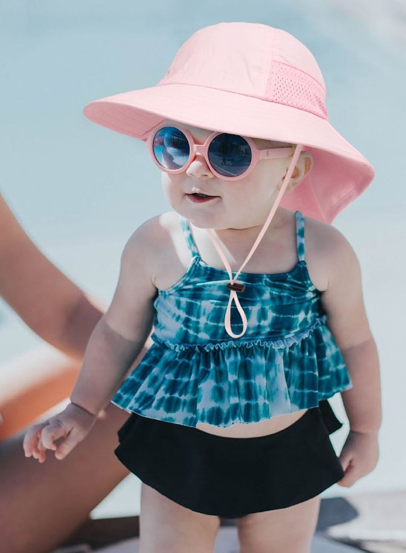 Baby Sun Protection Hat for Toddlers Boys Girls Sunhat Wide Brim Neck Flap Beach Play Hats(pink-s) - Image 5