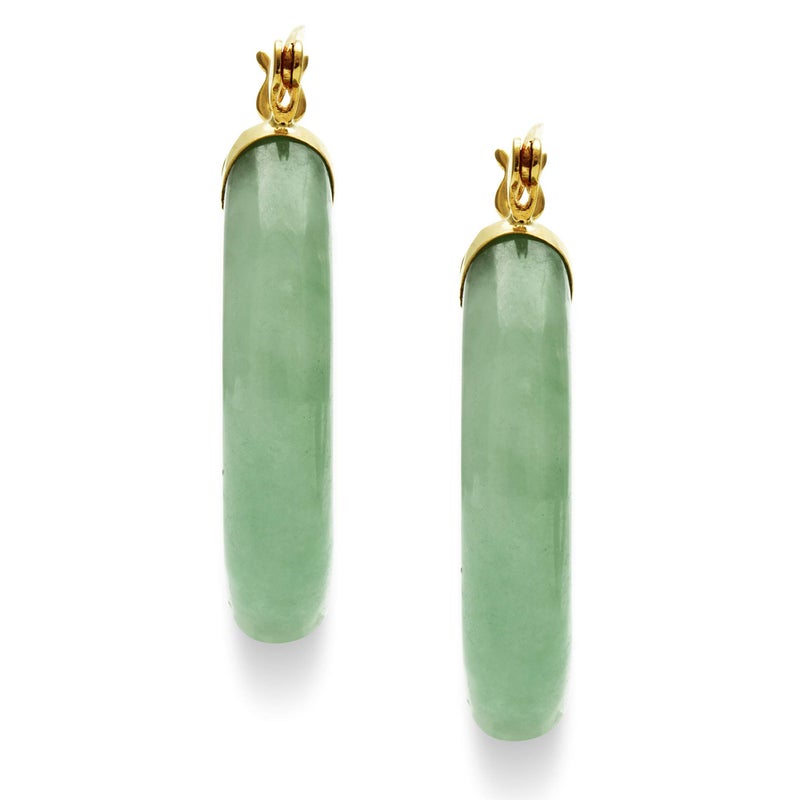 Belacqua Natural Green Jade Hoop Earrings in 10K Yellow Gold, Hinge and Notched Post, 1'' Diameter, Classic Jewelry for Women, Gift Box Included - Image 3