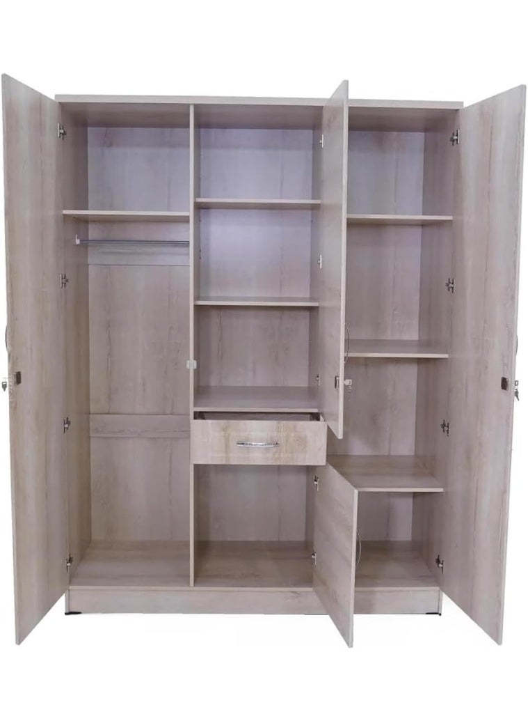 SUNLIT HOME 3-Door Wooden Wardrobe with Mirror & Drawer – Multi-Shelf Storage Cabinet with Hanging Rail – Mapple - Image 2