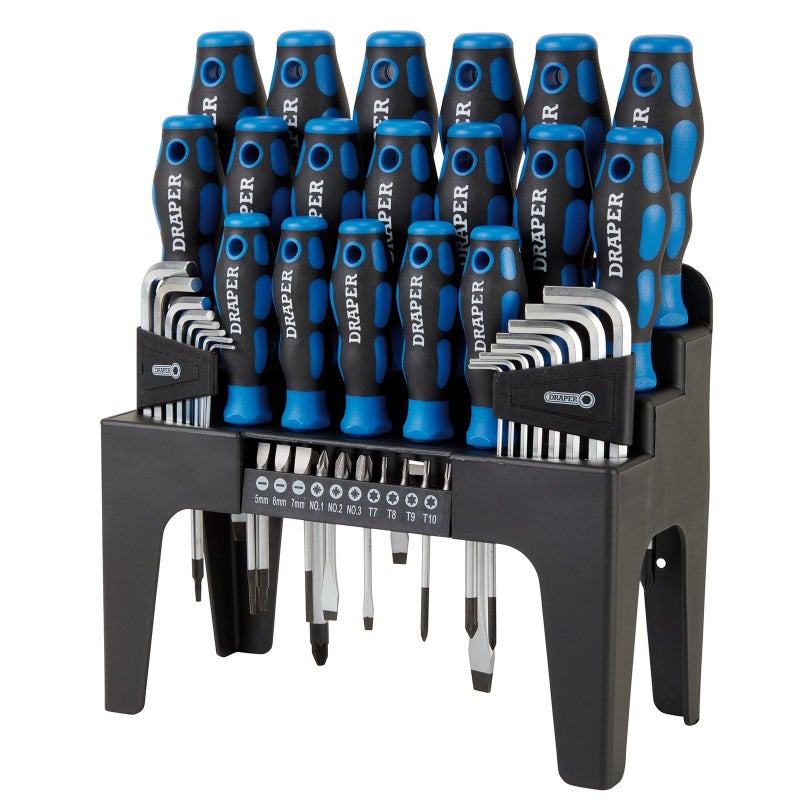 Draper 44 Piece Screwdriver Hex key & Bit Set with Stand - 81294 - Soft Grip Screwdrivers Tools with Hex keys - Image 1