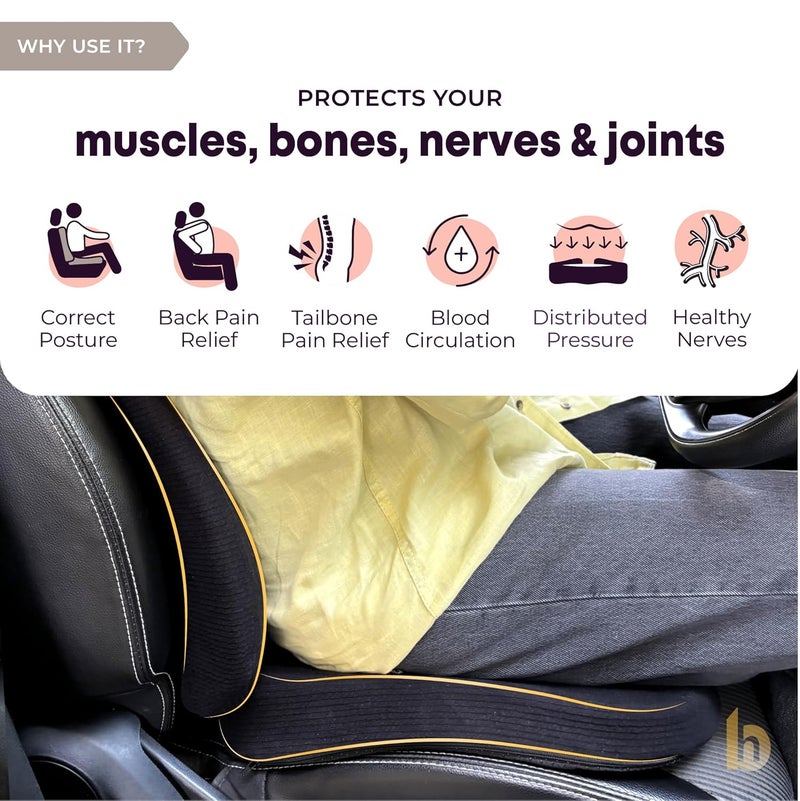 betterhood وسادة مقعد السيارة بوسادة الظهر من بيترهود برو بريميوم 100% من رغوة الذاكرة مع غطاء قطن كبير الحجم لدعم أسفل الظهر وراحة عظام الذيل للألم الظهر الأسود المريح - Image 2