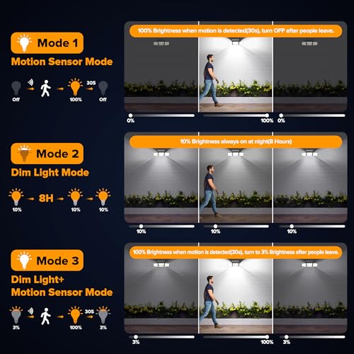 UME Solar Outdoor Lights 3000 Lumen 7000K, 152 LED Super Bright Motion Sensor Outdoor Light with 2 Sensors, IP65 Waterproof 270 Wide Angle Solar Flood Light with 3 Modes for Garden - 2 Pack - Image 4