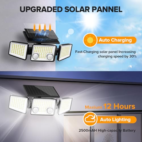 UME Solar Outdoor Lights 3000 Lumen 7000K, 152 LED Super Bright Motion Sensor Outdoor Light with 2 Sensors, IP65 Waterproof 270 Wide Angle Solar Flood Light with 3 Modes for Garden - 2 Pack - Image 2