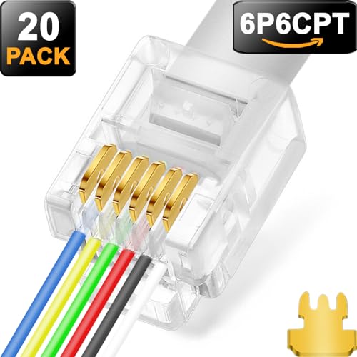 NECABLES 20Pack RJ11/RJ12 Pass Through Connector 6P6C Telephone Modular Plug 3 Prong Type for Phone Line Cord - Image 2