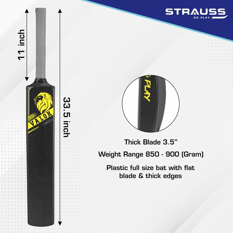 STRAUSS مضرب كريكيت فالور | حجم كامل | 34 × 4.5 بوصة | بلاستيك ثقيل | كرة تنس وكرة صناعية | أصفر - Image 2