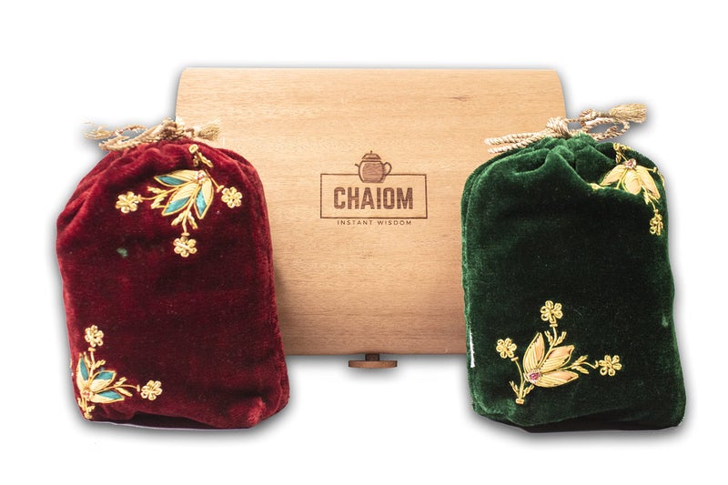 CHAIOM Detox Tea Kit, 2 Assorted Tea Gift Potli in Wooden Box Gift Pack| Healthy Gift | 200 gm - Image 1