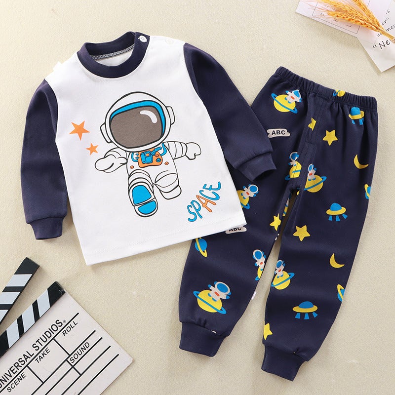 New childrens clothing spring and autumn childrens underwear suit baby autumn clothes long pants baby pajamas home clothes wholesale Cotton-Spaceman 