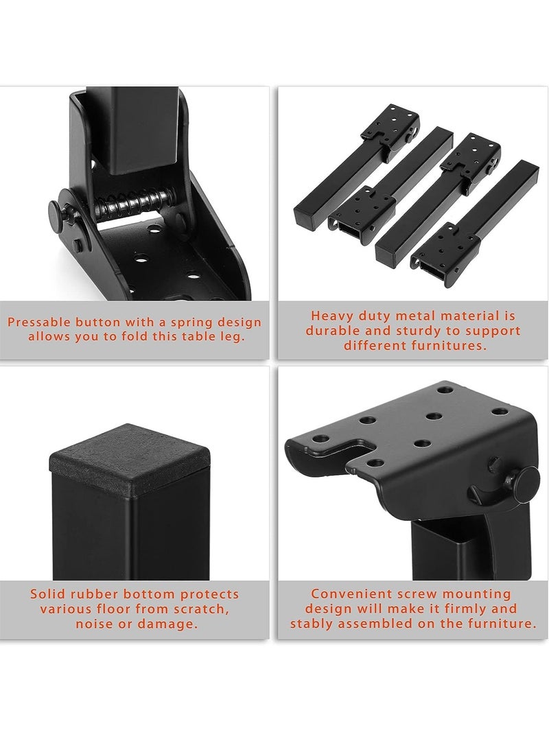 SYOSI - Folding Table Legs Bed Support Metal Hairpin Table Legs Set of 4 Black Folding Furniture Legs feet foldable Laptop Table Coffee Table Replacement Legs for Bed Cabinet Wardrobe Couch 8 Inch - Image 1