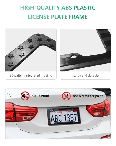 NJNYLLC American Flag License Plate Frame 2 Pack - Patriotic USA 3D Embossed Stars and Stripes Design, Black Plastic Car Tag Holder with Keychain & Screws - Image 3