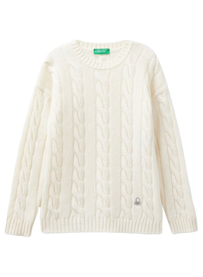Benetton CABLE KNIT SWEATER IN WOOL BLEND  - Image 1