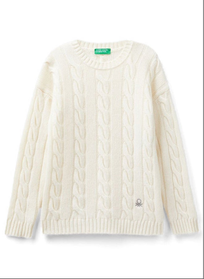 Benetton CABLE KNIT SWEATER IN WOOL BLEND  - Image 2