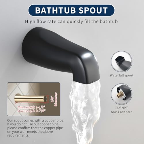 DIFEINI Matte Black 3 Handles Shower Faucet Set with Tub Spout Bathtub Shower Faucets Combo Set Shower System Complete Tub and Shower Trim Kit Shower Fixtures - Image 5