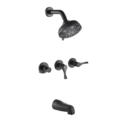 DIFEINI Matte Black 3 Handles Shower Faucet Set with Tub Spout Bathtub Shower Faucets Combo Set Shower System Complete Tub and Shower Trim Kit Shower Fixtures - Image 1