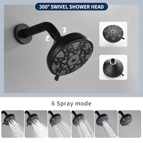 DIFEINI Matte Black 3 Handles Shower Faucet Set with Tub Spout Bathtub Shower Faucets Combo Set Shower System Complete Tub and Shower Trim Kit Shower Fixtures - Image 4