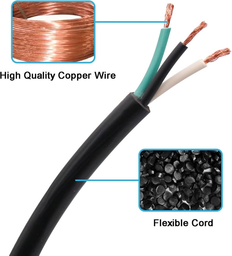 3 Pin Heavy Duty Copper Replacement Power Supply Cord 22 Meter Cable AC Extension for Universal AC Appliances 3 CoreUpto 10 Amp Repairing Uses 3 Pin Male to 3 Open Wire