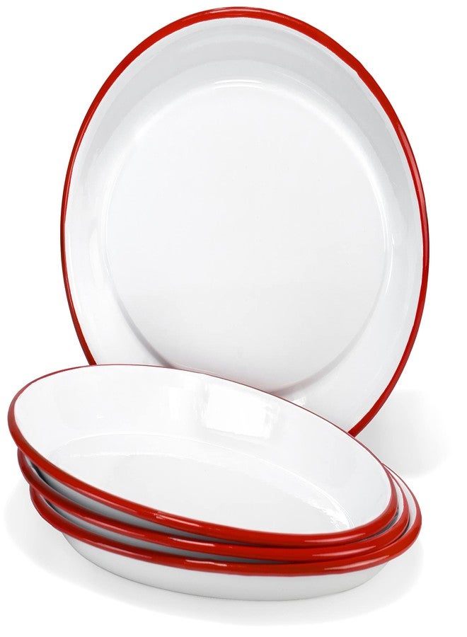 Red Co. طقم 4 صواني معدنية مينا كلاسيكية 13" مستطيلة للتقديم، بيضاء/حمراء - Image 1