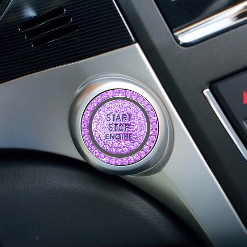 hallomomo Engine Start Stop Button Bling Ring,Key Ignition Starter & Knob Crystal Rhinestone Cover, Push Start Button Diamond Decor (Ring+Cover, Lavender Purple) - Image 5