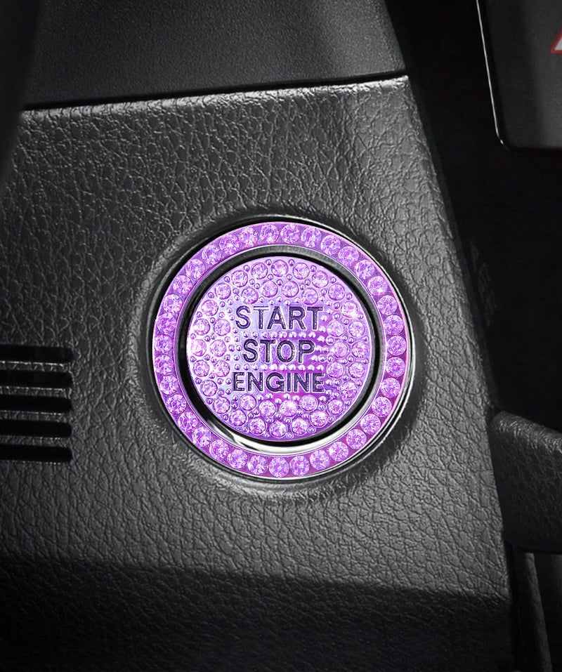 hallomomo Engine Start Stop Button Bling Ring,Key Ignition Starter & Knob Crystal Rhinestone Cover, Push Start Button Diamond Decor (Ring+Cover, Lavender Purple) - Image 4