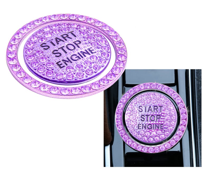 hallomomo Engine Start Stop Button Bling Ring,Key Ignition Starter & Knob Crystal Rhinestone Cover, Push Start Button Diamond Decor (Ring+Cover, Lavender Purple) - Image 2