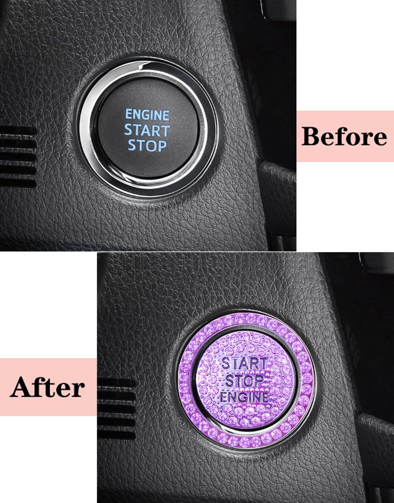 hallomomo Engine Start Stop Button Bling Ring,Key Ignition Starter & Knob Crystal Rhinestone Cover, Push Start Button Diamond Decor (Ring+Cover, Lavender Purple) - Image 3